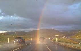 rainbow and car